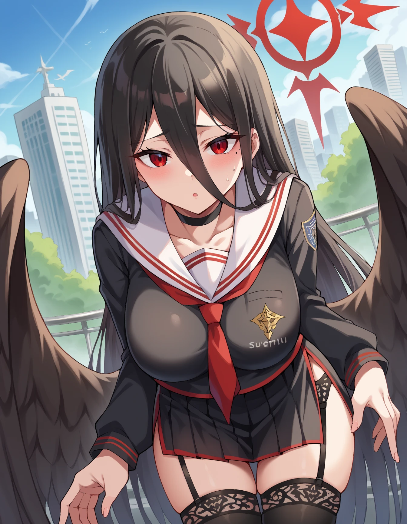 (((((whole body)))))、Utsuho、Pleated skirt、smile,、Cowboy Shot、 standing on one leg ,leg_lift,panties,standing_split、