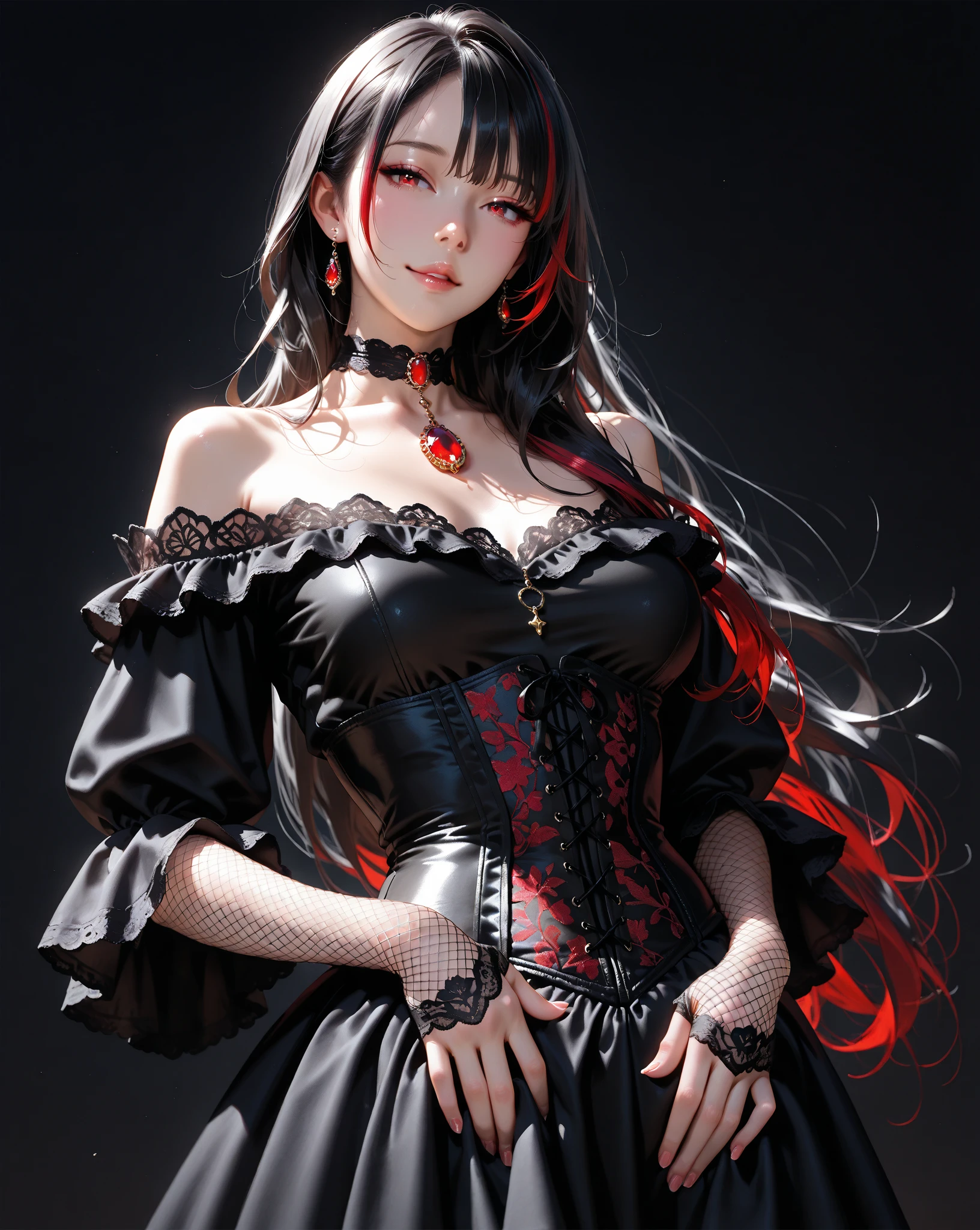 ,((long hair slightly wavy slightly past the shoulders, black bangs, small black pigtails on the sides, cute cat ears, beautiful thin red eyes)),Hermoso Alluring Gothic Clown elizabeth olsen, fantasy theme, Piel desnuda, Fuera De Un Viaje En Tren Embrujado, Rayas moradas y negras, Gothic Clown Makeup, traje con volantes, peinado de coletas, apenas vestido, Hermoso D&D Retrato de personaje, Ominoso, dark fantasy, detallado, Arte digital, detalle extremo, Pulido, Hermoso, hiperdetallado, intrincado, Elaborar, meticuloso, personaje animado, detallado, cara de anime, sharp focus, Motor irreal, 3d renderizado, volumetric lighting, reflexiones, Lustroso, Digital Illustration, pose, Suggestive pose, tiro de cuerpo completo, 💖❤💕💋❣
