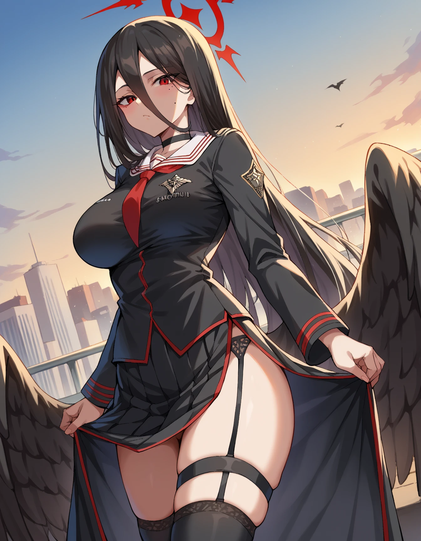 Masterpiece, top quality, high detailed, detailed face, bright eyes, outdoors, blur background, dynamic poses, dynamic angle, from front, (hasumidef), standing, (full body), huge breast