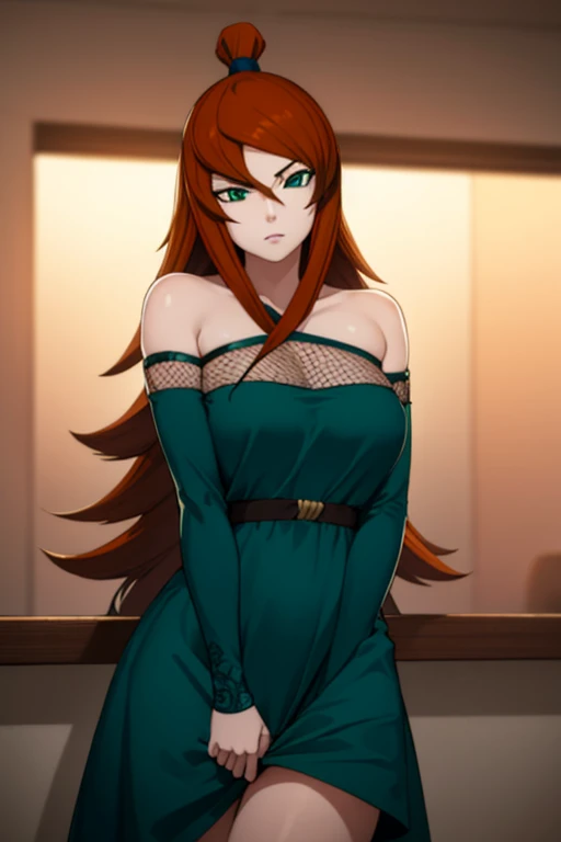 Kushina Uzumaki, aura dominante, she holds a glass of wine, His gaze is penetrating and dominant, ela veste um vestido curto preto de couro, She's wearing a black leather boot., seu sorriso sadico e dominante, She's standing, She's without panties ((NSFW))