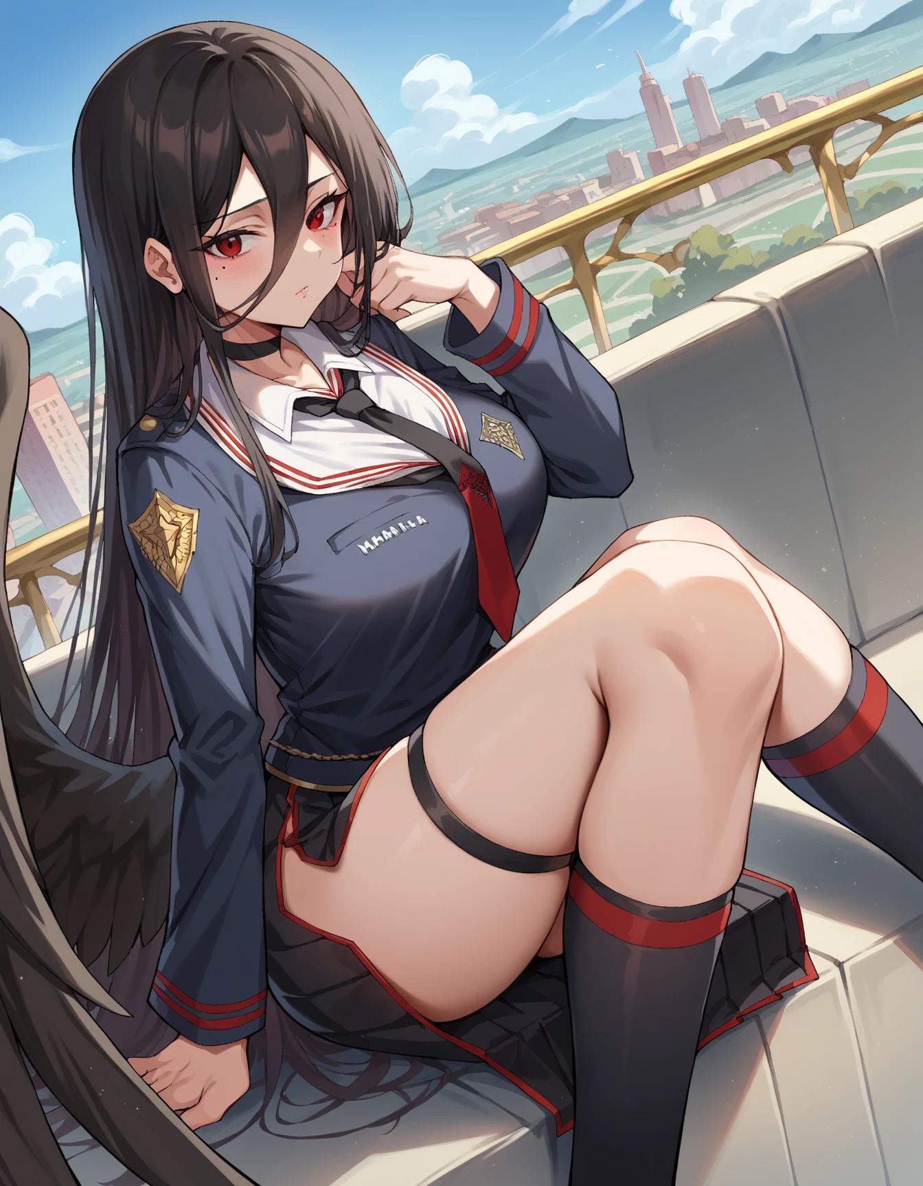 absurd resolution, high resolution, (Meisterwerk: 1.4), Hyper-Detail, Young girl's messy long black hair, Schwarzer Bikini, White cap, sweet, smiling, posing