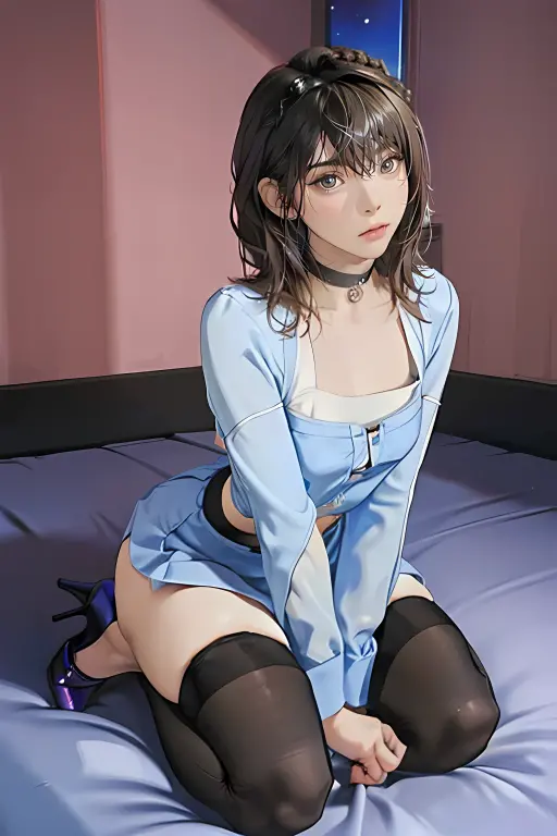 femboy, ((Masterpiece)), (Cute: 2.0), The face is extremely detailed, Enchanted expression, Strong gaze, Black Double French Braid, (Thin structure),Slightly round face,Tanned brown face, Healthy face, small eyes, Thin thighs, (Small chest), confident pose, harsh, Almond-shaped eyes, rich palette,choker necklace,3D,open-toe high heels, goddess,high heels, goddess, Lean-yet-toned body/androgynous body aesthetic, spasm,tgirl,large erect peni,dickie,penisS,trap,(, , large , testicles, large testicles, erection), CFemboy,Otoko no ko,OTOPIP,dickie in panties, bulge,black pantyhose,black stockings,big ass,kneeling,kneeling on the street,dynamic angle,devil,curvy waist, flat chest, navel,thick thighs,thighhighs,
