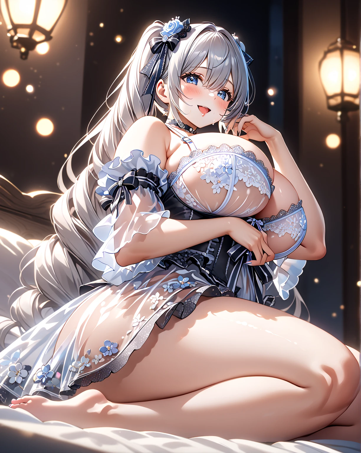 masterpiece、Highest quality、High resolution、High-quality images、8K, One 12-year-old girl、Skin Radiance、Texture of skin and clothing、Expression of fine eyes、Silver Hair,Long Hair Girl, Manga inspired by Lee Jong-suk, Trending on deviantart, Realism, detailed manga style, Manga art style, Perfect Line Drawing, Beautiful line art, digital manga art girl, dress, Beautiful yellow eyes, Fuller lips, Gorgeous face with attention to detail, (Cute Smile), charm, Innocent, Side view, (Perfectly detailed face), (Beautiful Hands) Photorealistic images, Written boundary depth, moonlight、Big Breasts