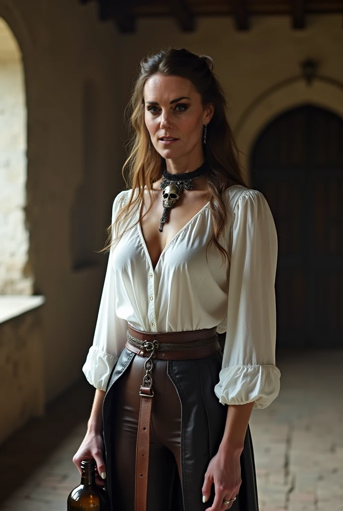 A young black-haired Viking warrior wearing rustic medieval clothing
