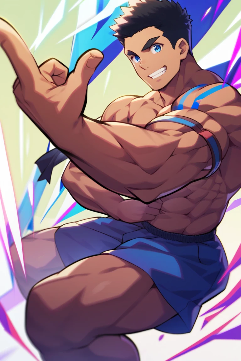 Ash Ketchum from Pokémon sitting on a weight bench in a private gym with shoulders slumped lifting dumbbells. Sweating. Wearing a bulging jockstrap. Staring blankly as he listens to hypnotic subliminals through stereo speakers. Monitors mounted on the walls around him display pulsing spirals to keep him in trance as he becomes a big muscled dumb bodybuilder football jock. Saying, "A good jock bro is big and dumb. A good jock bro's what I'll become...." Open mouth. IQ drain. Dumber. Hypnosis. Trance. Brainwashing. Digital painting. Anime. Bulging crotch. Big muscles. Big traps. Big biceps. Big triceps. Broad shoulders. Big pecs. Bro. Hyper muscles. Dazed.