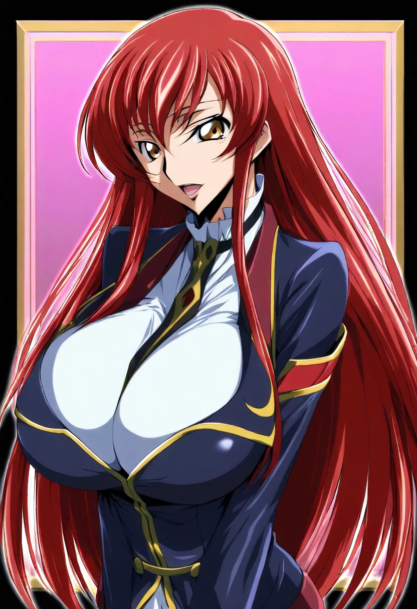 (masterpiece, 4K, Best Quality, Anime style: 1.9, bold drawing lines, High color saturation, Detailed face, tall, Adult Woman, lovely, (cloud background), Drawing lines, high resolution, Anime, lacus4), 1girl in, Solo, curvy figure, Long hair, 鎖骨, scapular, Wavy Hair, Detailed wide hair bangs, Hair Ornament, Detailed reddish-pink hair, cleavage, large hands, Big blue eyes, Smile, closed mouth, very slim belly, Very happy, closed fists, armpits, (topless), (nipples), ((medium breasts)), (white bikini thongs), elbow pads, strong arms, biceps, rib lines, high ponytail, long belly, lip stick