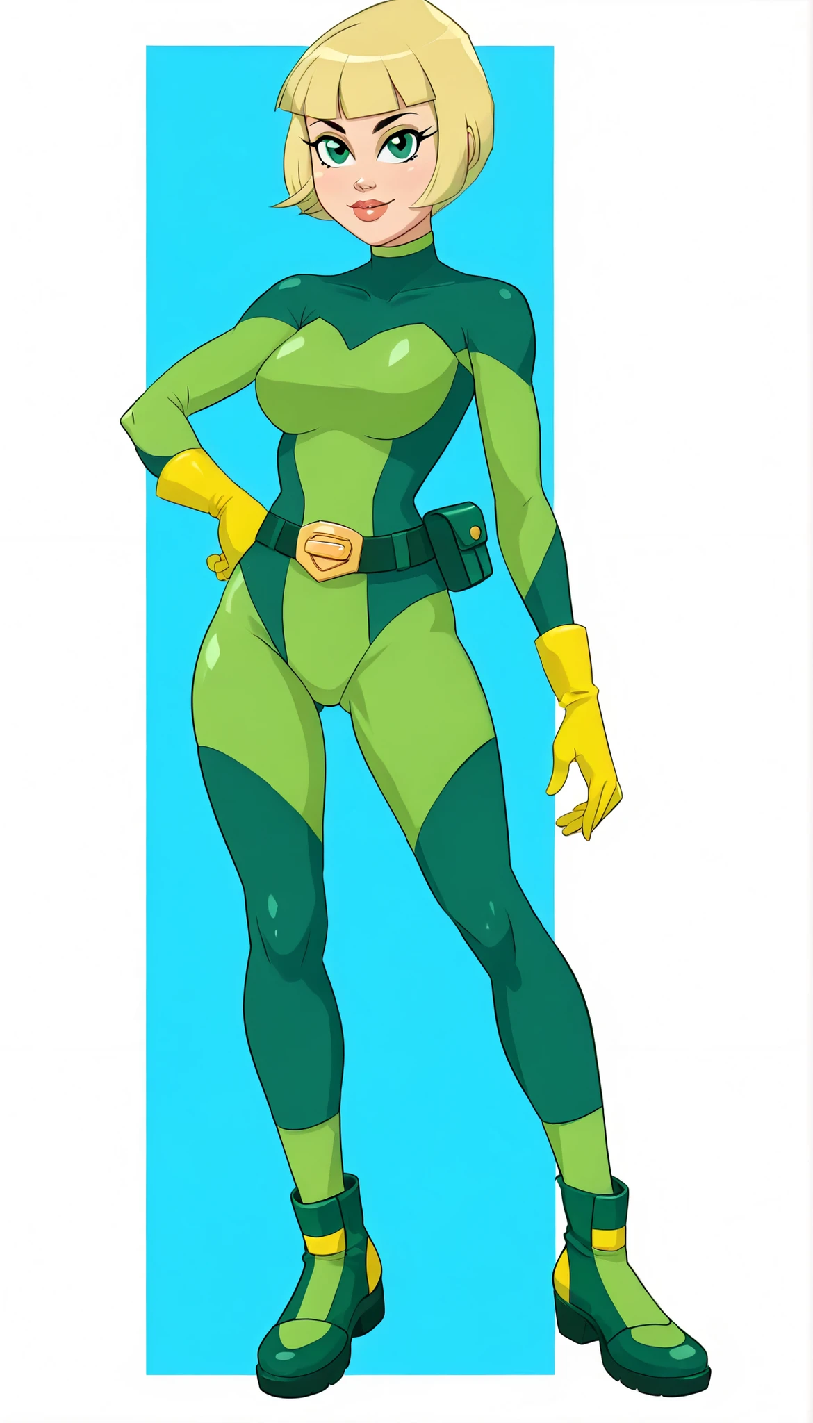 Really embarrassed tomboy girl, with short gray curly  hair, brown skin and  glasses, in green leaf body paint  , full body, 