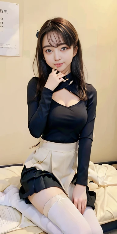 Enamel Bodycon、Bodysuits、stockings、Long body、Panchira、Kick-up pose、a miniskirt、Full smile