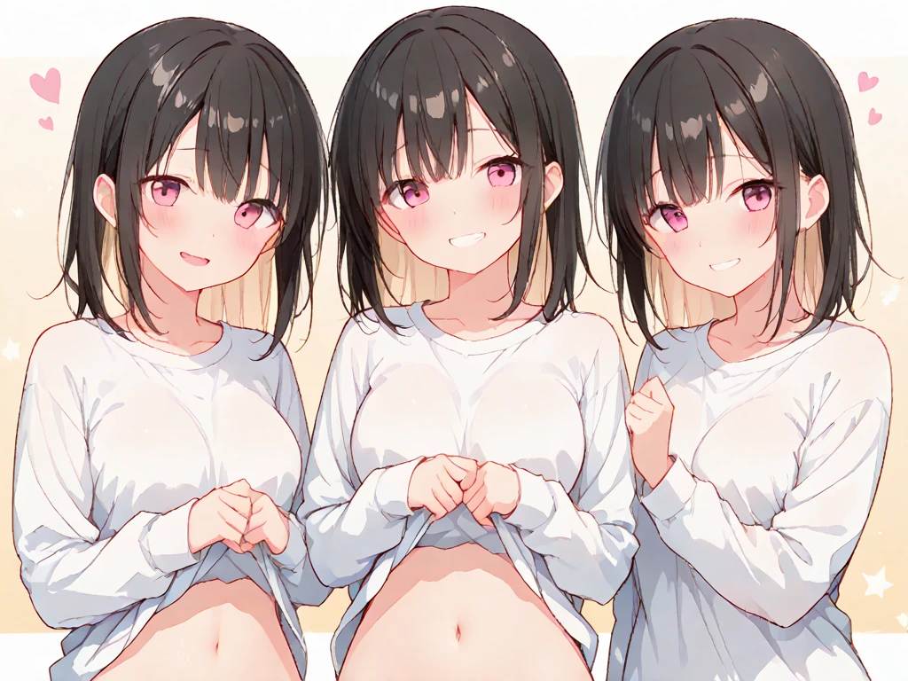 NSFW, (master piece, highest quality), three girls, Bra exposed, nipples exposed, 14 years old, school locker room, セクシーな白いパンティーを下ろしてfluffy pubic hairが露出, (take off your panties), fluffy pubic hair, (Change of clothes:1.8), wide angle, best lighting, best shadows, (Don't look here), Chatting happily, Voyeur-style shots, low twintails, high ponytail, curl bob hair, a shy look