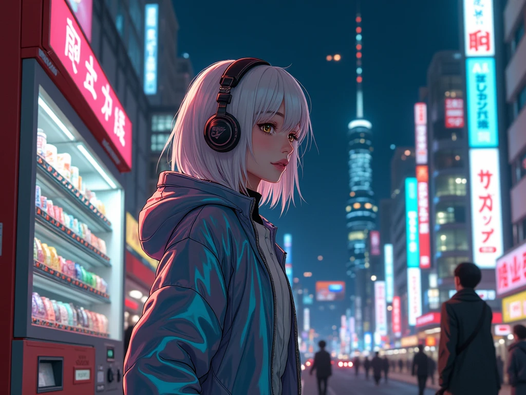 masterpiece, best quality, highly detailed,1girl, short hair, outdoors, pink_hair, {{facing viewer}}, sunglasses, headphones, parted lips, tank top, short shorts,looking at viewer, plunging neckline,
city, cityscape, building, scenery, skyscraper, city_lights, architecture, bridge, rooftop, sky, cloud, skyline, east_asian_architecture, outdoors, real_world_location, tokyo_\(city\), street,