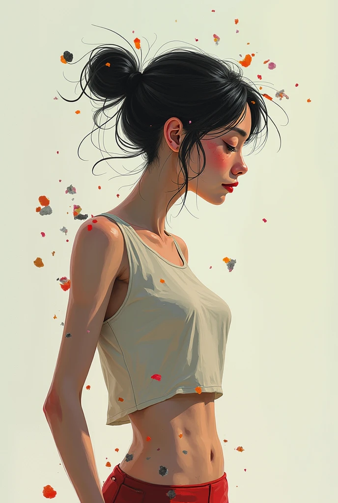 samdoesarts; award winning half body portrait of a beautiful woman in a croptop and cargo pants, military boots, standing on the street faint smile,  paint splashes, hair in a bun, splatter, outrun, vaporware,  digital art, trending on artstation, highly detailed, fine detail, intricate by Jeremy Mann, matth�us merian the elder, Pino Daeni, robert rauschenber, by beksinski