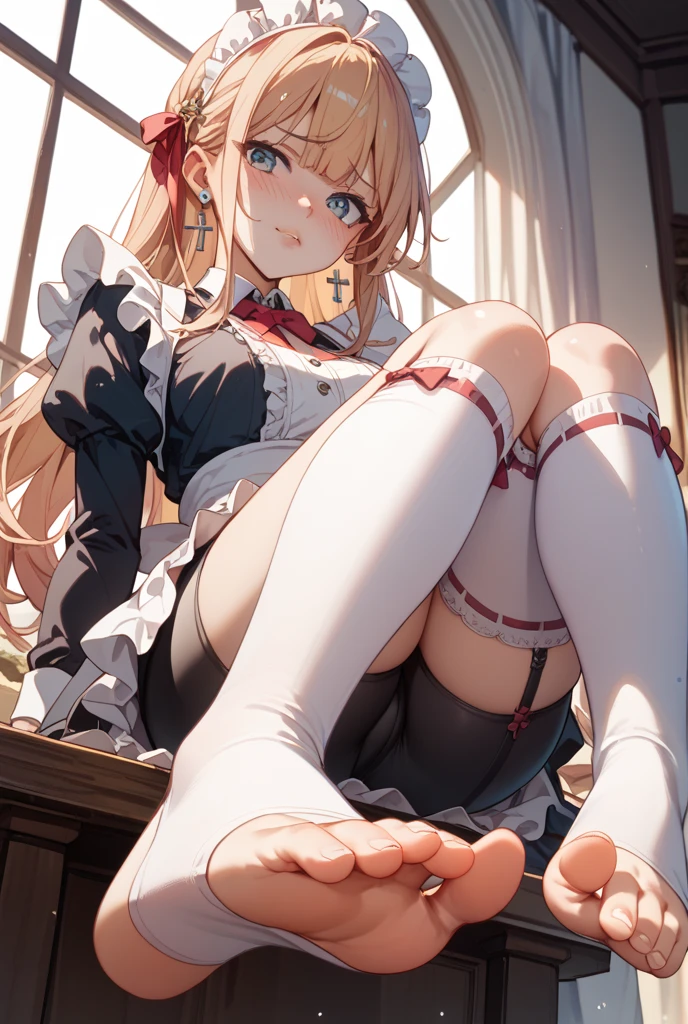  ((best quality)), ((masterpiece)), (detailed), 1girl, off-shoulder baggy sweater,clothes too big, exposing,(little chest),(big forhead:1.2),(beautiful big eyes:1.3),extremely detailed cute anime face, (((flat chest))),((((long twin braids,tight braids,long braid,braided hair,long hime cut,colored inner hair)))),intricate eyes,beautiful detailed eyes,symmetrical eyes,(((detailed face))),beautiful detailed lips,(nsfw)), ((downblouse, upskirt)),(baggy, sagging clothes, upskirt, downblouse), dynamic pose,looking at viewer, (((embarrassed))),(horrified expression),(crying),highres,(best quality),(ultra detailed,extremely detailed),perfect face details, ((masterpiece:1.4, best quality))+, (ultra detailed)+, long twintails, cute girl,blue clothes, (flat chest:1.3), NSFW, small breasts, prominent collarbones, skinny arms, flat stomach, visible hip bones, long hair, red hair, white hair, blonde hair, dark hair, ponytail, thick ponytail, heavy ponytail, small breasts, NSFW, perfect face, NSFW Fluttering lace flared dress with frilly petticoats, pleated petticoats, lolita dress, petticoats gothic lolita, complex lace boots, side-lighting, gothic lolita aesthetic, NSFW, beautiful small breasts, small breasts