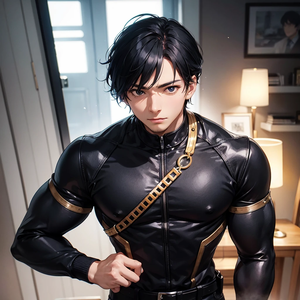 an 18 year old young man, Mediovale, Bblack hair, eyes black, Caucasian skin, realisic skin, standing pose, portraite, realisic skin, 4K, Face pretty, short and straight hair
