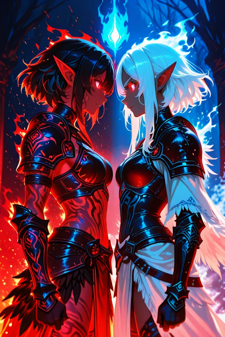 (masterpiece:1.2, best quality), (finely detailed beautiful eyes: 1.2), (extremely detailed CG unity 8k wallpaper, masterpiece, best quality, ultra-detailed, best shadow), (detailed background), dark background, (beautiful detailed face, beautiful detailed eyes), High contrast, (best illumination, an extremely delicate and beautiful),2girls,((colourful paint splashes on transparent background, dulux,)), dynamic angle,beautiful detailed glow,full body, cowboy shot, 2 dark skin girls, left side girl white yellow hair, right side girl with white hair and red eyes, shines eyes