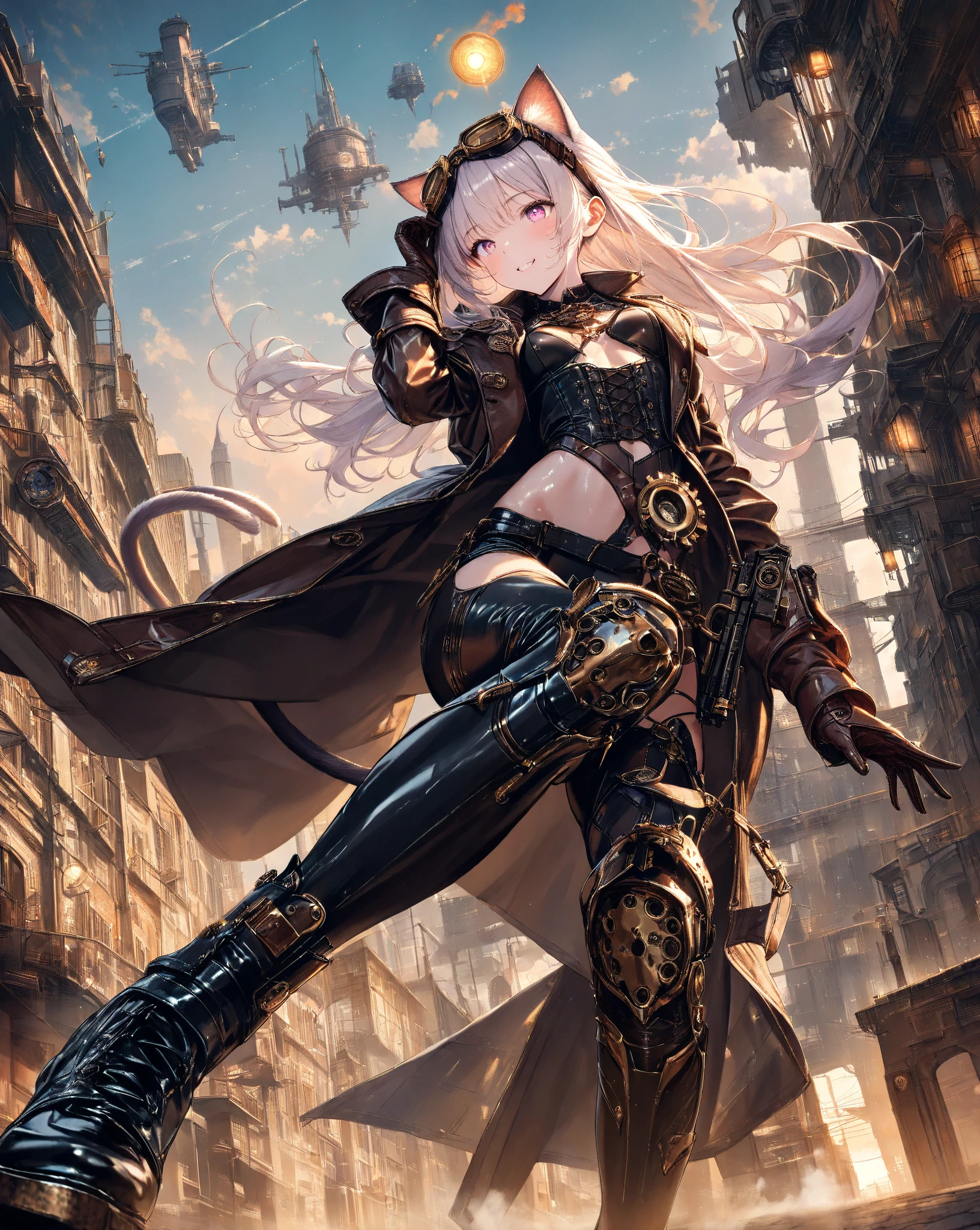 最high quality、best image quality、masterpiece、girl((20-year-old、sexy, By becomin, big bust,、thin,highest valley, fantasy girl, random hair color, dominatrix, mistress, femdom, pantyhose, hyena-girl)), high quality、beautiful art、background(fantasy setting))、flight、debris flies、Depth of written boundary、movie、visual art、perfect art、8K,genuine、