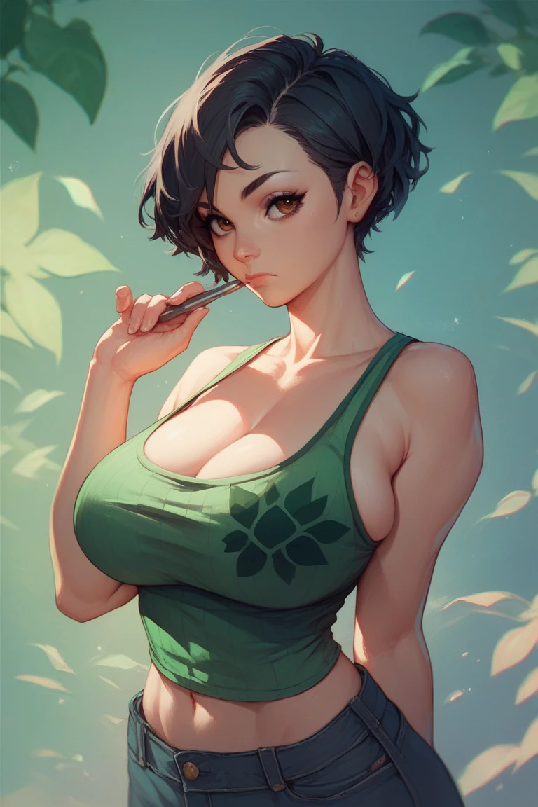 (best image quality:1.35), high quality, realistic pictures, (one beautiful woman:1.33), (japanese woman:1.5), beautiful expression, (big round eyes:1.3), (beautiful eyes:1.3), (detailed face:1.3), smile, (shiny hair:1.2), (black hair:1.3), Super detailed, High resolution, physical sporty, (big breasts:1.25), (short hair:1.5), (Beautiful woman), (cute navel:1.2), (Depth of written boundary f/1.2:1.45), sharp focus, Raw photo, (Light green bloomers for sprinters:1.5), (No-frills athlete bloomers:1.5), (Light green sports bra for sprinters:1.5), (light green track bloomers:1.5), (light green athletic sports bra:1.5), (spread your arms out to the sides:1.5), (well-proportioned hands and legs:1.25), (美しいthighs:1.5), (thighs:1.5), (thick round ass:1.3), (big ass:1.3), (cowboy shot:1.5), (Athletics stadium at night:1.4), (dark sky:1.2),
