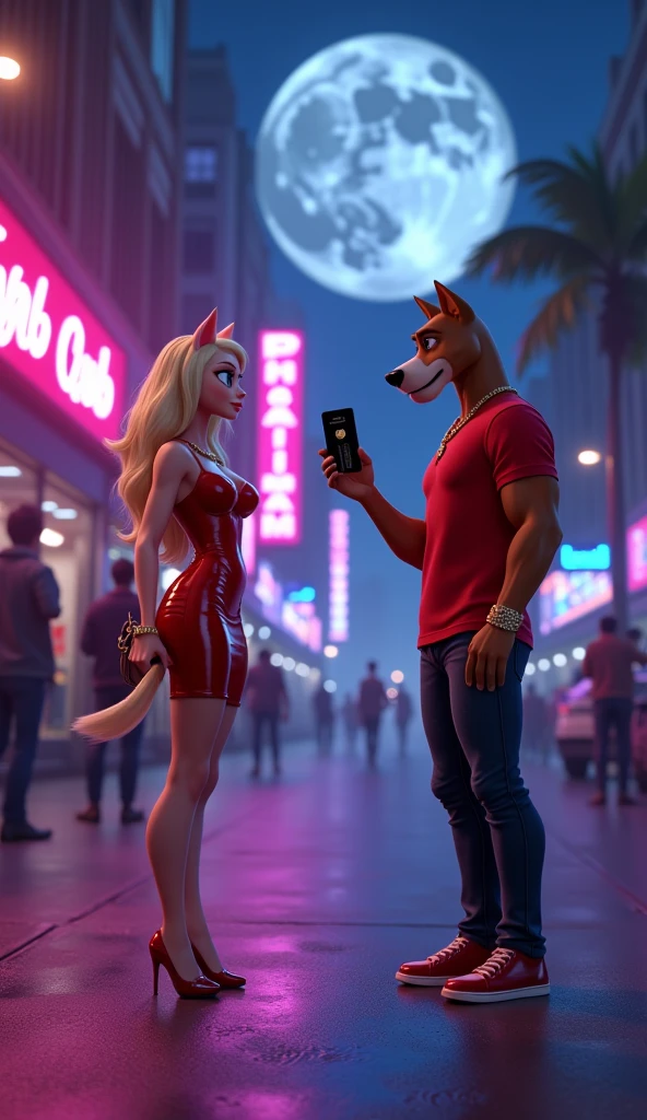 Create an epic and hilarious meme featuring a muscular anthropomorphic dog (Muscle Dog) with exaggerated bodybuilder physique, flexing his muscles and wearing comically small sunglasses. He's standing confidently on a tropical beach, striking a heroic pose. Next to him, position a surprised and slightly envious Catwoman-style influencer, her eyes wide and jaw dropped, wearing a cat-eared headband and holding a selfie stick with a phone displaying "0 followers." The background should showcase a vibrant sunset over the ocean, with palm trees bending impossibly to frame the characters. Add floating emojis (💪😺🏖️) around them for a social media feel. In the foreground, place a small crab wearing oversized sunglasses, giving a thumbs up to Muscle Dog. Style the scene in a mix of hyperrealistic rendering and comic book art, with bold outlines and exaggerated features. Use a wide-angle lens (24mm) to capture the entire scene, emphasizing the characters' expressions and the comical contrast between them. Apply a slight tilt-shift effect to focus on the characters while keeping the background slightly blurred. Enhance the lighting to create a golden hour glow, highlighting Muscle Dog's muscles and Catwoman's shiny costume. The caption should read: "When your gym routine finally pays off... but your social media game is still catching up! 😂💪📱" Add a call-to-action: "Drop a 💪 if you're team Muscle Dog or a 😺 if you're team Catwoman! Who's winning summer?"