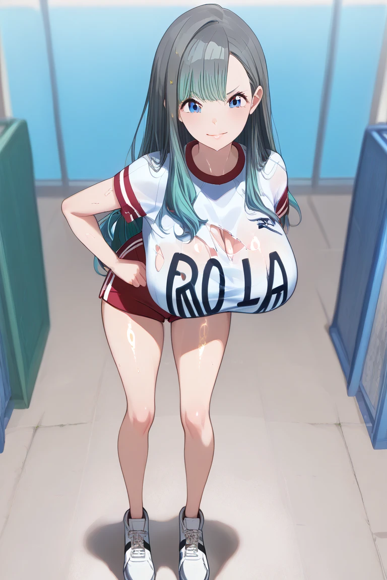 (girl)、(nudist)、enjoy、please be shy、Laughing Salesman、belly button、baseball cap、tennis、sneakers、play