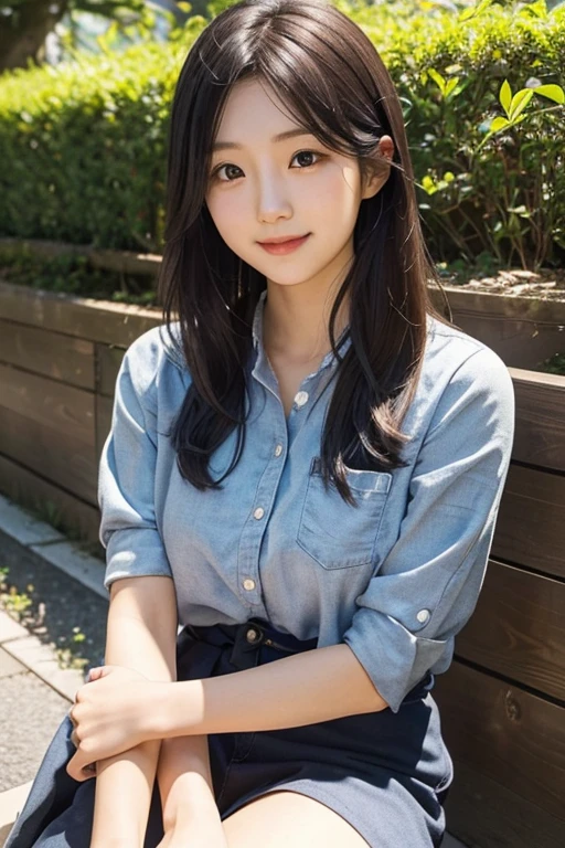 Summer schoolgirl、Portrait of smiling woman、Woman with dark hair、Beautiful Japan High School Girl、early evening、takeout、Coming out of the house、standing outside、Smile、Slightly shorter hair