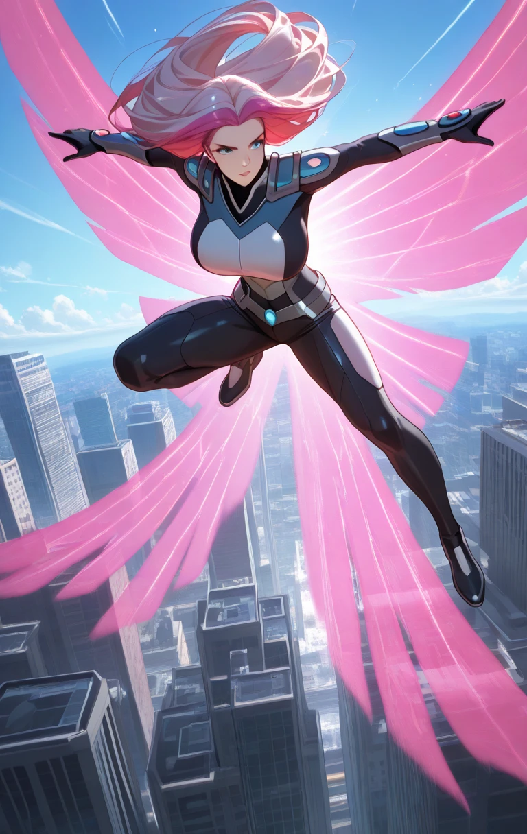 years_CLASSIC_Jun Gatchaman_Own Wife、Dynamic pose、sky diving、background、Future City。
