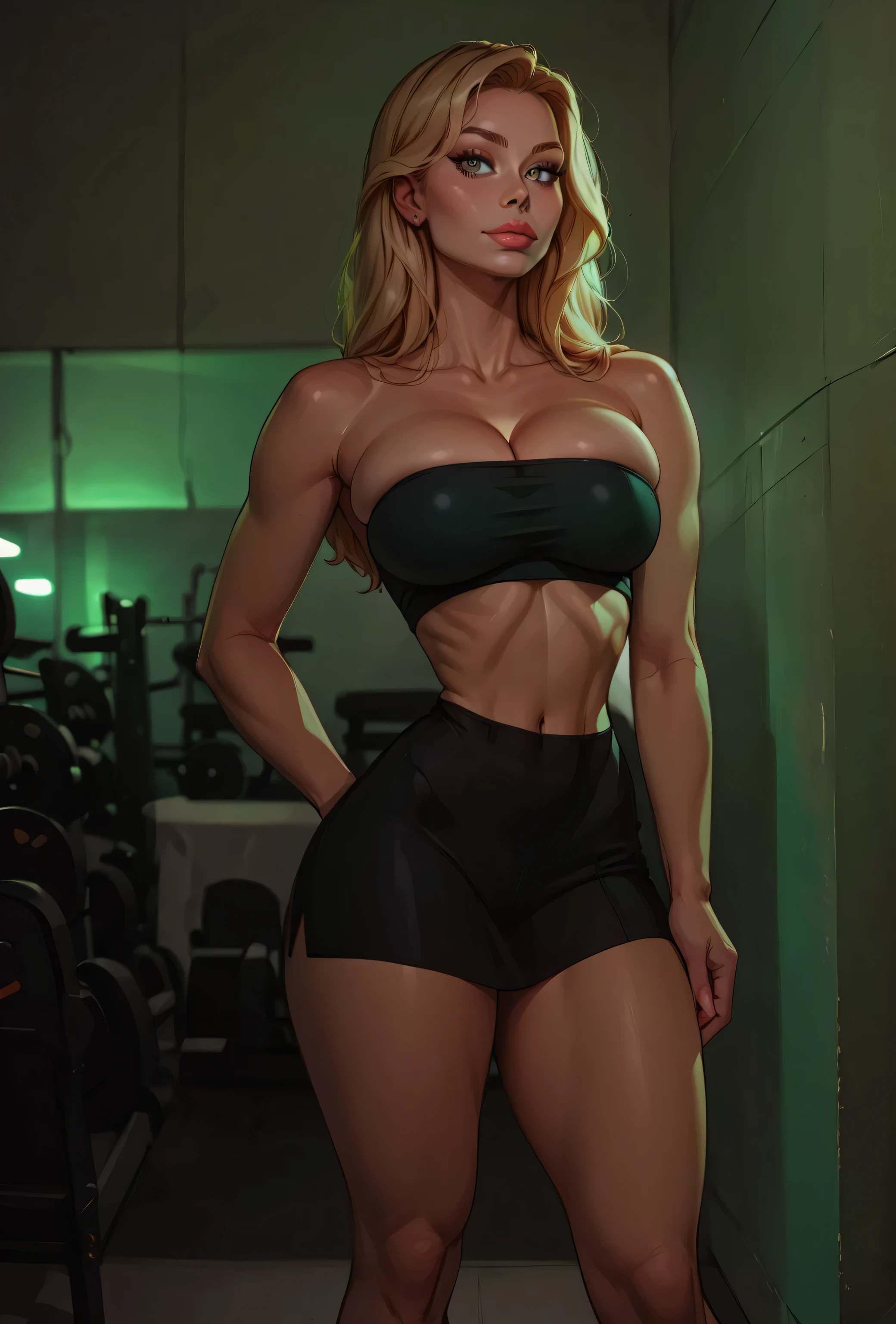 (Details of a very beautiful face), (Best Quality:1.4), 8K resolution, High resolution, Beautiful gym girl, long blonde hair, Beautiful girl of the highest grade, Super beautiful detailed face, smooth skin, very detailed beautiful eyes, fine skin texture, Gloss on lips, thin waist, Large ass, seductive look, shallow, (masterpiece, best quality: 1.2), cleavage, seductive, sexy, hourglass figure, hourglass body, curvy, wide hips, skinny belly, skinny, thick thighs,((huge breast:1.8))