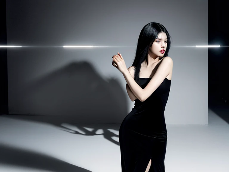 arafed image of a woman in a black dress posing for a picture, li bingbing, jia, style mix of æon flux, style is a blend of æon flux, perfume, in a style blending æon flux, in a mixed style of æon flux, gong li, ad image, hermes ad, ji-min, lulu chen