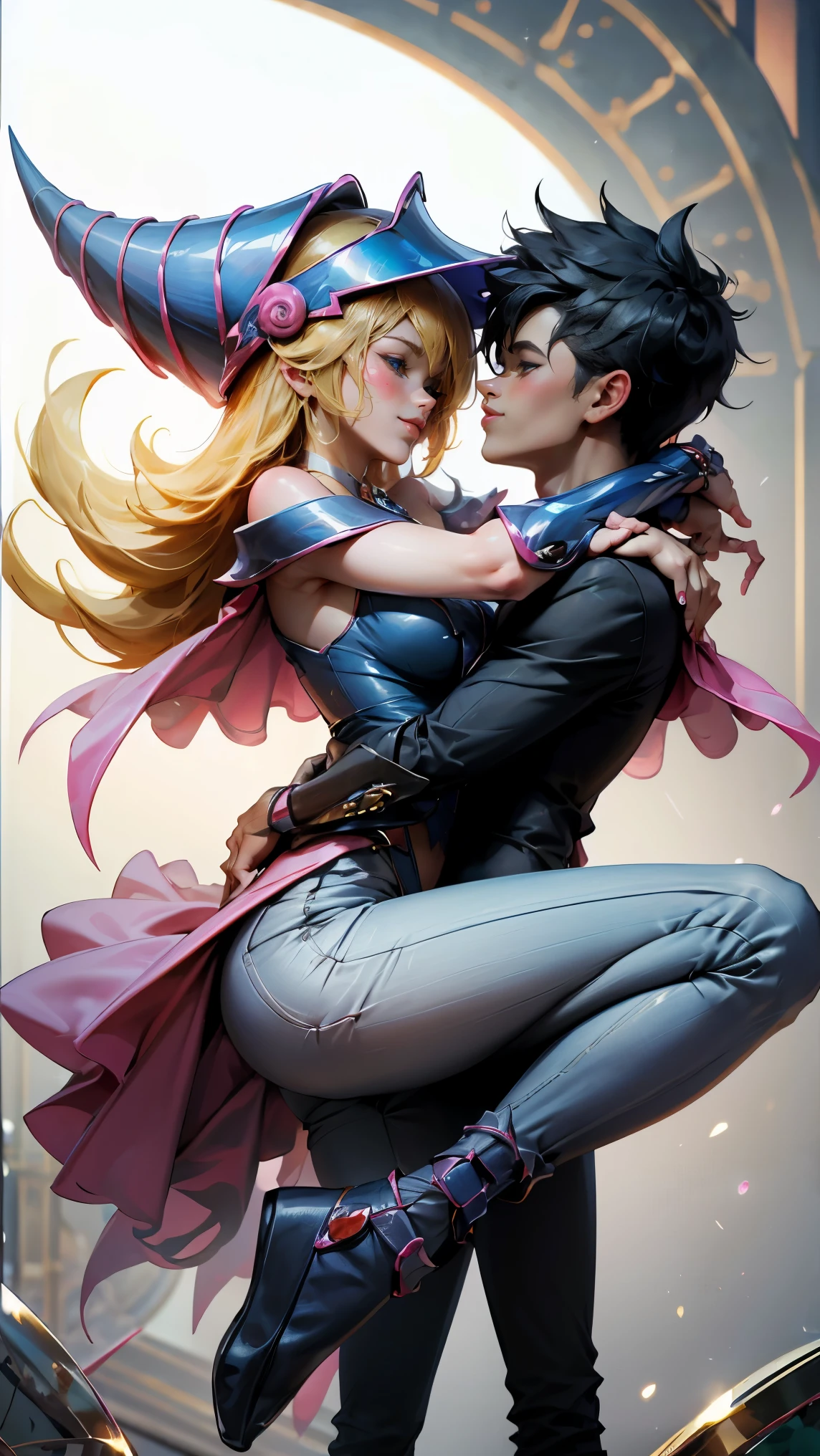 (tight embrace,affectionate hug:1.2)Titans Raven and Starfire (kissing,smooching:1.1)passionately amid their (romantic,wedding photo:1.1)session, wearing (sexy,alluring:1.2) super hero themed wedding dresses. The scene is (filled,packed:bustling) with a (massive,huge,enormous) crowd (cheering,celebrating) their (beautiful,love-filled:blessed) union. The bride's eyes sparkle with (admiration,affection) as the groom's lips tenderly brush against hers. The atmosphere is (electric,exciting) and (overflowing,abounding) with (joy,happiness), capturing the vibrant (energy,aura) of this (momentous,special) occasion. The medium employed to create this artwork is (masterful,exquisite) illustration, crafted with meticulous attention to detail. The textures are (rich,luxurious) and the colors are vibrant, accentuating the radiance of the scene. The lighting is soft and (romantic,ethereal), casting a subtle glow on the couple, emphasizing their love and creating a dreamlike atmosphere. The artwork is of the (highest quality,masterpiece:1.2), offering incredible (detail,precision) and (clarity,sharpness). Each stroke of the brush is meticulously placed, resulting in an ultra-detailed, (realistic,photo-realistic:1.37) portrayal of this cherished moment. The image is captured in (highres,4k:1.2), allowing for every nuance and expression to be visible. The overall artistic style of this piece is a blend of (romanticism,fantasy), with elements of (elegance,sophistication). It beautifully captures the essence of (love,romance) in a (super hero,fantasy) setting, providing a unique and captivating interpretation of this (celebratory,joyous) occasion. The color palette used in this artwork is a combination of (bold,vibrant) tones, with hints of (pastel,soft) hues. The colors are carefully selected to evoke a sense of (passion,excitement) and (femininity,beauty), enhancing the overall aesthetic of the image. The (dreamy,soft) lighting illuminates the scene, casting gentle shadows and