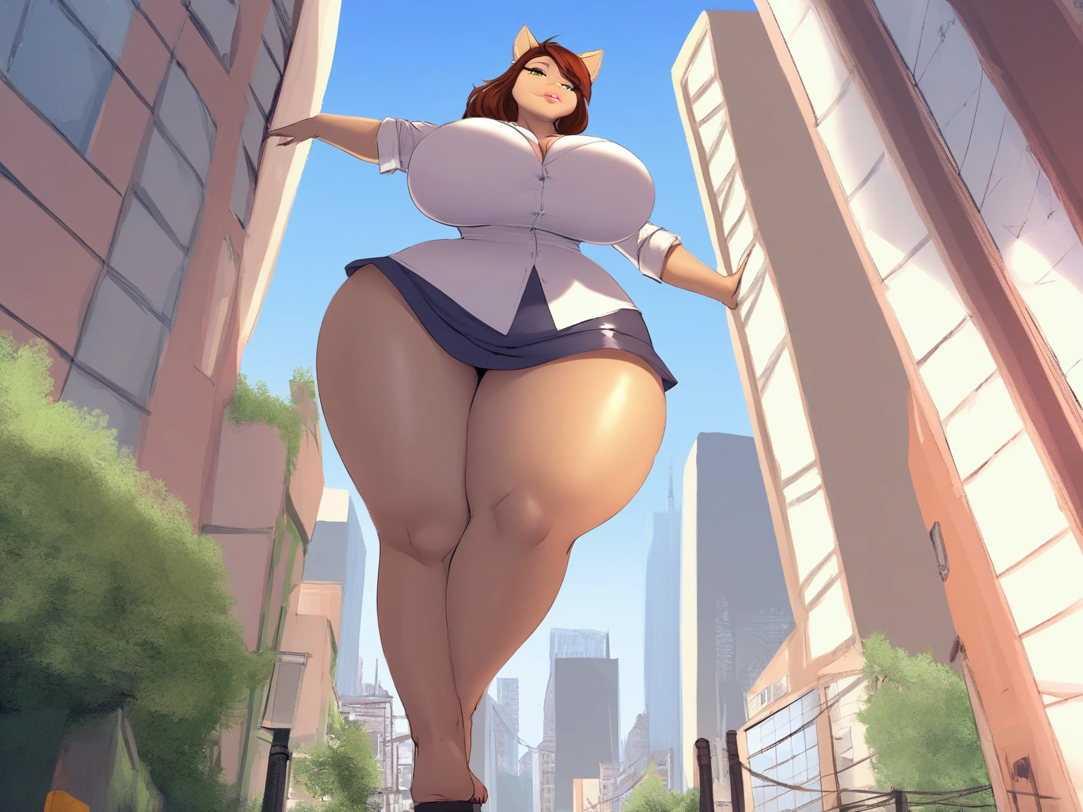 1 girl, evil demonic giga giantess, goregous demon, micro bikini, skin indentation, she has hyper sized breasts , face partly hidden beihnd her giant boobs, looming POV, POV below her fat pussy, hyper ass, hyper wide hips, amazon body, powerful thighs, extreme breast and ass expansion