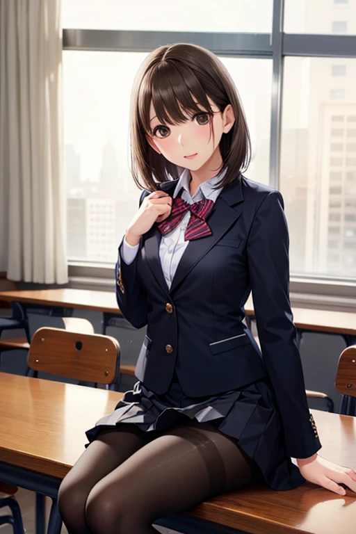 #Basic
A girl posing for a photo, (((One Girl))), (((Baby Face:1.4)) + ((cute:1.4)) + ((15 years old))),
break
#Clothing Accessories
((school uniform)) : ((Blue student blazer:1.2)) + ((Blue student vest)) + White dress shirt + ((Blue pleated skirt)) + ((Black Pantyhose:1.4)), (Brown Loafers),
(Red Gem Earrings),
break
#Features
((Red hair:1.2)) + ((Side-parted bangs + Very long side bangs)) + ((Half Up:1.4 : Long Hair + Curly hair + Straight hair)),
((Droopy eyes:1.4, Big eyes:1.2), blue eyes), (Small breasts:1.2), (中立的な顔のFeatures),
break
#background environment
((noon + School classroom:1.2, blue sky)),
#Facial Expression Pose
((Wicked Smile)), (((Sitting on a chair、Crossing your legs)), (Clasp your hands above your head:1.2)),
#composition
((Angle from the front:1.2, head shot:1.5)),
break
#Body parts elements
(Slim figure),
(Symmetrical facial features),
(Detailed Hair, Beautiful Hair, Shiny Hair),
(double eyelid, Long eyelashes, Thin eyebrows:0.5, Thin eyebrows:0.5),
(Expression of fine eyes, Beautiful and delicate eyes, Sparkling eyes, Eye Reflexes, Glitter Eyeliner),
(Human Ear),
(Beautiful Nose, Thin Nose),
(Glossy Lips, Beautiful Lips, Thick lips),
(Detailed skin, Textured skin, Beautiful Skin, Oily skin),
break
#quality
(((最高quality)), ((masterpiece:1.3)), ((Very detailed))), ((Ultra-high resolution)), ((16K)), ((1080P)), ((Full HD)),
((Anatomically correct)), ((Realistic)), (3DCG), ((Oil painting)),
((comics, anime)), (CG illustration), (RAW Photos),