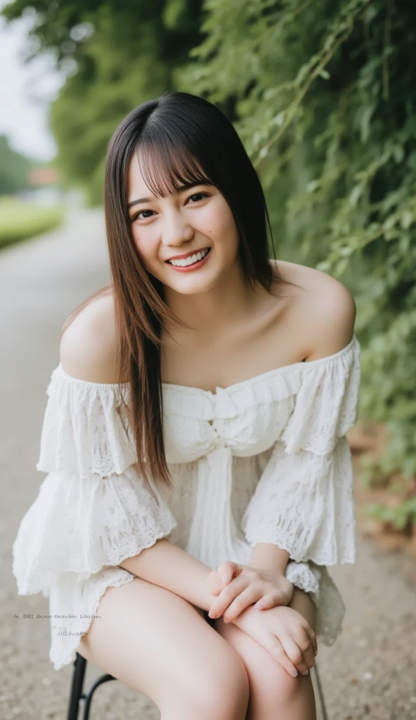 (8K、RAW Photos、Highest quality、masterpiece:1.2)、(Realistic、Realistic)、1 Girl、Japanese、((white Lingerie、whole body、garden、smile、chest emphasis、whole body、View from the front、Looking into the camera))、((Petty Girl))