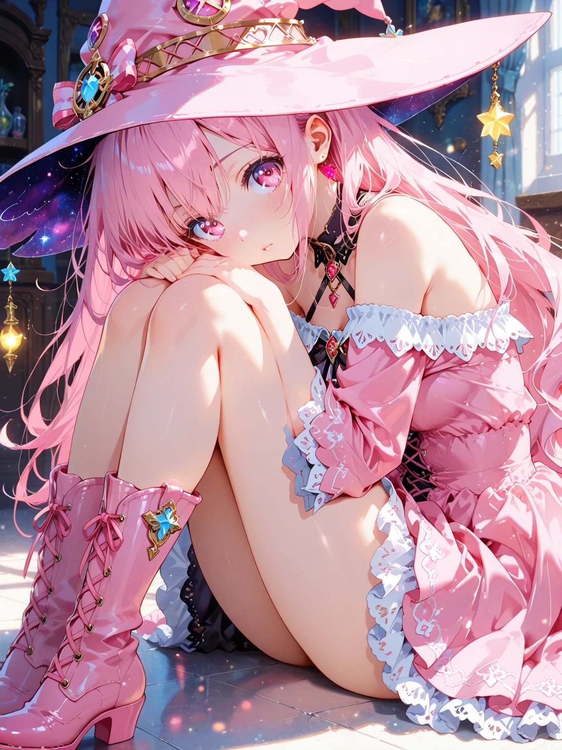 Pink and light blue dreamy hair Wave Shorthair Purple Eyes Beauty Halloween Wizard pumpkin Bears Ears cute