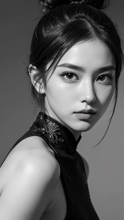 xxmixgirl, quite a bit body of a beautiful long and slender cute face Japanese girl, A gorgeous young cute asian woman in a sexy rockstar outfit, happy smiling, still from the film, ((young Marion Cotillard face : 1.2)), ((young Anne Hathaway face: 1.0)), from front, realistic portrait photo of a cute 21 years old girl, looks at viewer, wavy nose, full lips, natural skin, skin moles,(cinematic, film grain:1.1), ((asian winged eyes, very long and slender slim face, windy tousled, very long straight black hair)), pretty eyes, gorgeous, sexy, alluring, makeup, perfect face, seductive look, hands behind head, (Leica SL3, Summicron-SL 75 f/2 ASPH, kodak Ektar 200 film), hands up, bokeh, silhouette, shallowed depth of field, dynamic action pose,