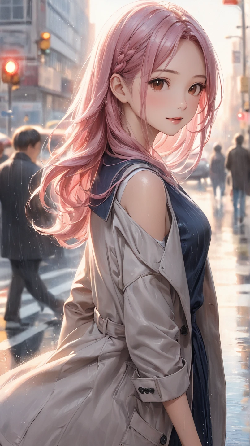 A heartwarming image of a on fire as she runs through the dark, stormy streets of a city. Her white outfit is belted with vibrant colors and her long, flowing hair, adorned with sparkles, trails behind her. The vibrant colors of the cityscape contrast beautifully with the delicate, golden light coming from the girl's face. The vibrant colors of the city contrast beautifully with the dramatic, surreal lighting creating an awe-inspiring atmosphere. standard lens, high ISO, f/4 aperture - --auto --s2