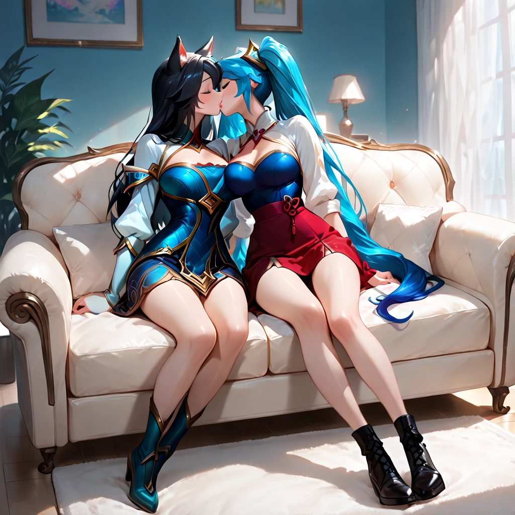 ((having hot lesbian sex in the bedroom. They are kissing, fondling, licking and with so much passion, these brunettes are so damn hot.)),thicc,(masterpiece, best quality:1.4), absurdres, highres, ultra detailed, beautiful, (secretary), (perfect face, detailed face, beautiful:1.3),(natural breasts, cleavage), collarbone, fingerless gloves, gloves,spaghetti strap top, black pencil skirt, tight, over the knee skirt, hat, elegant secretary outfit, thighhighs, thick thighs, thighs, multiple belts, More detailed 8K.motor irreal:1.4,UHD,La mejor calidad:1.4, fotorrealista:1.4, textura de la piel:1.4, obra maestra:1.8,obra-prima, mejor calidad,objeto Objeto], (detailed face features:1.3),(manos detailed)