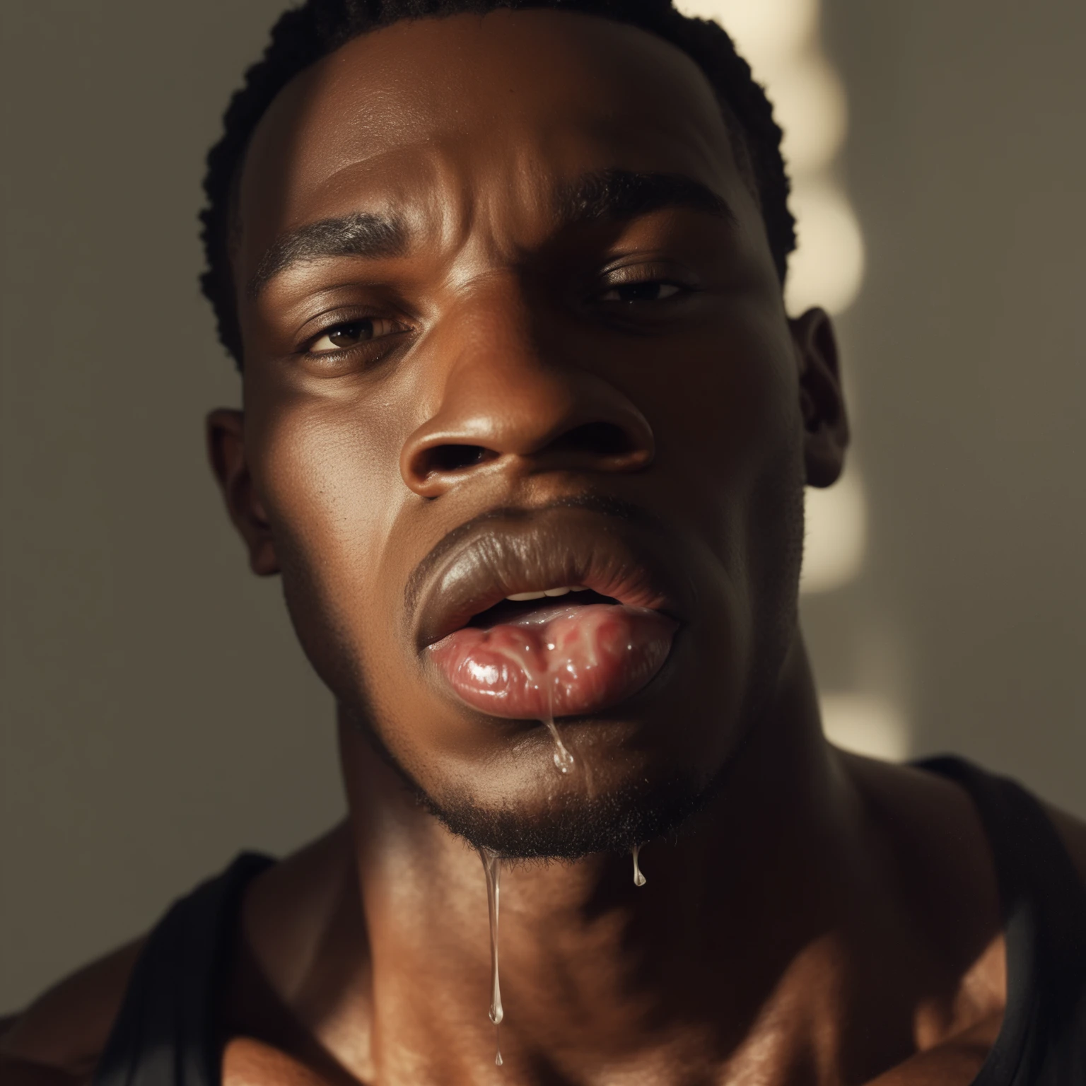 a man covered in his own cum, sitting, gooning, hyper realistic, 8k, ultra-detailed, cinematic lighting, photorealistic, intricate details, high contrast, dark moody atmosphere, dramatic chiaroscuro, dramatic shadows, moody lighting, dramatic lighting, photorealistic skin, pores visible, veins visible, ultra-realistic, intricate details, high quality, award winning photography