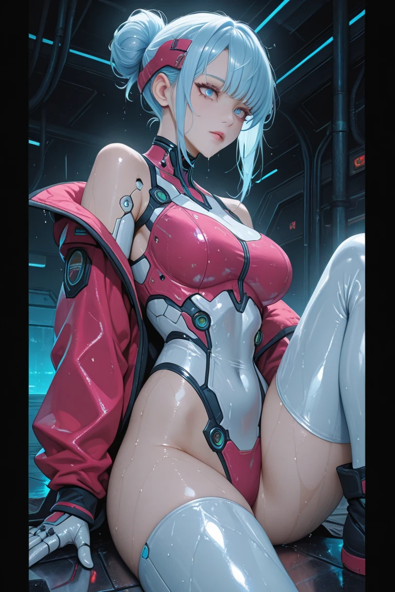 ((Best quality)), ((masterpiece)), (detailed:1.4), 3D, an image of a beautiful cyberpunk female,HDR (High Dynamic Range),Ray Tracing,NVIDIA RTX,Super-Resolution,Unreal 5,Subsurface scattering,PBR Texturing,Post-processing,Anisotropic Filtering,Depth-of-field,Maximum clarity and sharpness,Multi-layered textures,Albeo and Specular maps,Surface shading,Accurate simulation of light-material interaction,Perfect proportions,Octane Render,Two-tone lighting,Wide aperture,Low ISO,White balance,Rule of thirds,8K RAW,wet panties,Take the floral panties,white panties,can saw a trace on my underwear vagina,Pink floral panties, panties is very wet,The panties are so sheer you can see the pussy,(idle),Spread legs,tattoo between legs,((The pussy is shiny)),Both hands were tied,mons pubis,The labia majora are very large.