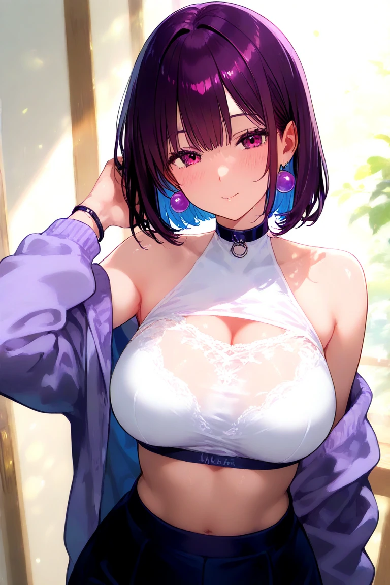 ((masterpiece)), (Highest quality、32k), (Simple style), hentai, Dark skinned slutty girl,Lewd,Completely naked,favorite,cute,Sexual Desire Ghost, Big Breasts,Purple Hair,Bobcut, ((Vaginal sex with a man that makes her breasts bounce violently:1.5)),Cowgirl Sex,Bounce and shake wildly,Sex like hitting,Breast shaking,Off-the-shoulder sleeveless T-shirt, 32k,Super detailed,Ultra-detailed,Vibrant breasts, {{The chief's daughter is rescued by a man, and at night, while he is fast asleep after taking a sleeping pill, she straddles him and has vaginal sex with him, hoping to get his sperm.}}, The background is inside the hut, NSFW