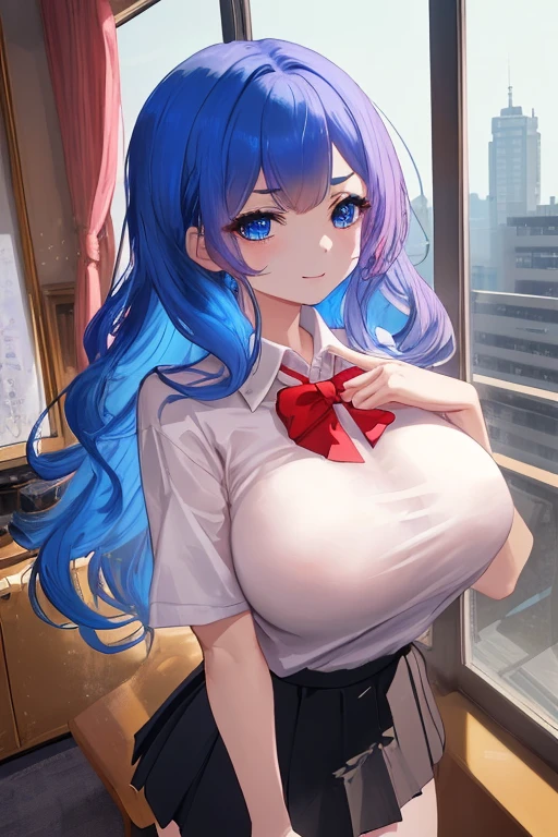 1 Female,High definition,high resolution,Ultra-realistic,8K, kr1, multicolored hair, dyed bangs, long sleeves, bow, pink dress, white vest, white skirt,European,sexy,Upper body close-up,Photographed from the front,Dynamic Angles,private teacher,blush, big tits, (nipples) ,show ,4k, high resolution, detailed face,((upper body))