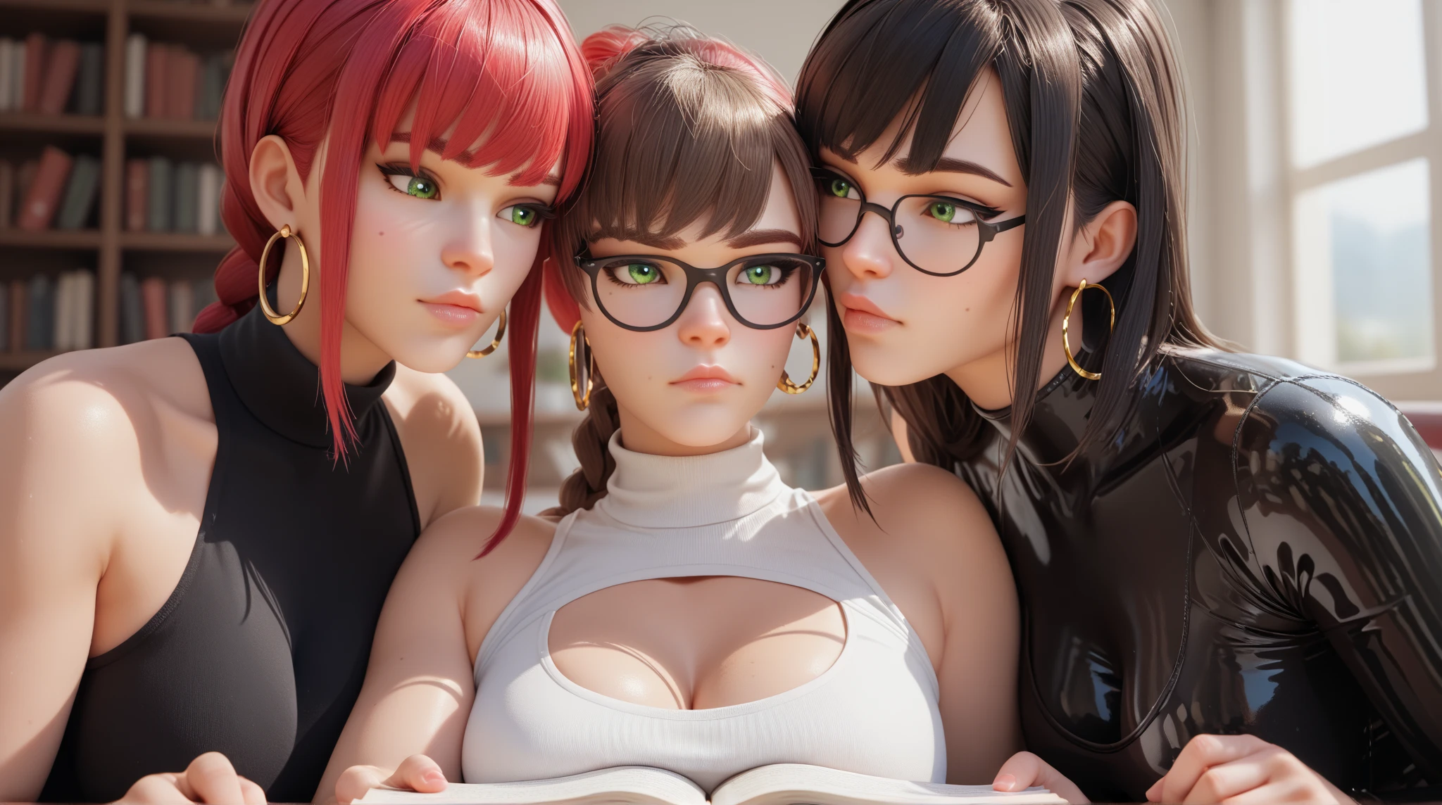 (8k，Super details，best masterpiece，nature，Perfect work of art，perfect female figure)，two women，sister and sister，sisters，Rainbow hair，perfect face，(huge)，Neighbor&#39;s Wife，woman hairstyle，elegant wife，mature and exposed，20 years old，fair skin，messy hair，Perfect sexy body，Wear clothes that fit and are sexy，Red lace crop top，Hot thong hot pants，embedded in ass，Hot and sexy secretary，wear glasses，Standing in a spacious conference room，Papers scattered on the ground，Detail background，necklace，perfect eyes，， T-shaped small size，huge的山雀