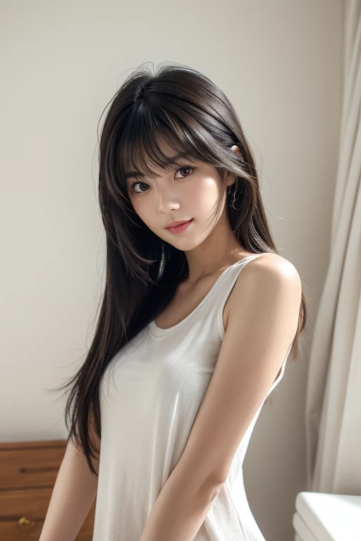 Big breasted beautiful girl in underwear、big clear blue eyes、Bangs above both eyes、very beautiful 18 year old cute girl、Young and beautiful white sexy and very beautiful、Very cute face and ultimate beauty、super long hair、smooth super long straight hair、double eyelid、eyeliner、small sporty underwear、Grown bust、nice style、((((full body shot))))、high leg panties,(Get on your knees and put your arms behind your head、show one&#39;s side、Shyly showing teeth and smiling、dynamic pose),