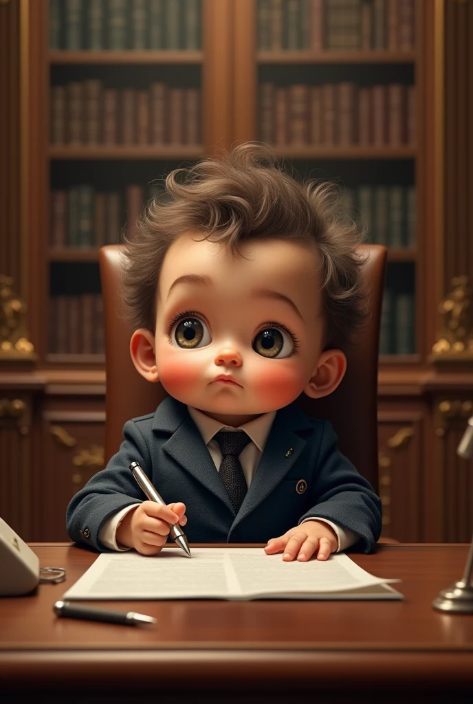 Cartoon little boy wearing white suit,Notebook in hand,Stand up Pixar style,Full body without background