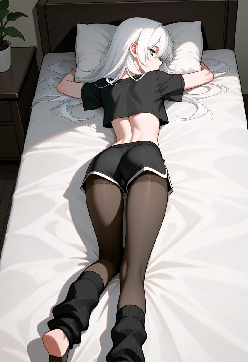 highest quality, masterpiece, High resolution, (Head to toe full body view), Front view from slightly below, Symmetrical Configuration, Precisely balanced composition throughout the body、18-year-old, Slim and beautiful girl, alone, (Small breasts), (No shoes),Messy Hair, bangs, (black tights), (Black Pantyhose), (Sit on the floor with your legs open), (Spread-legged pose on bed), Both arms are tied behind one's back, (A composition showing white panties), (Her legs were spread、White panties are visible.), (Open your mouth with a pained expression), blush, Shy big eyes, Looking at the camera, Blazer uniform, Checkered Pleated Skirt