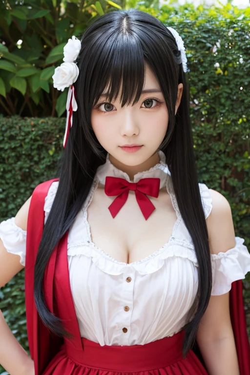 ((Highest quality、8k、masterpiece))、Sharp focus:1.2、Small fox ears、Cute 17 year old girl with perfect figure:1.4、Slim Abs:1.2、((Twin tails))、street:1.2、Highly detailed face and skin texture、fine grain、(The chest is exposed)、double eyelid、shoulder、Close-up of a woman in a kimono posing for a photo、(8. Cover your chest with your hands))、Japanの女神、Japan人モデル、white、((Small breasts))、((Shrine maiden costume))、Japan、Drawing attractive anime girls、Cleavage