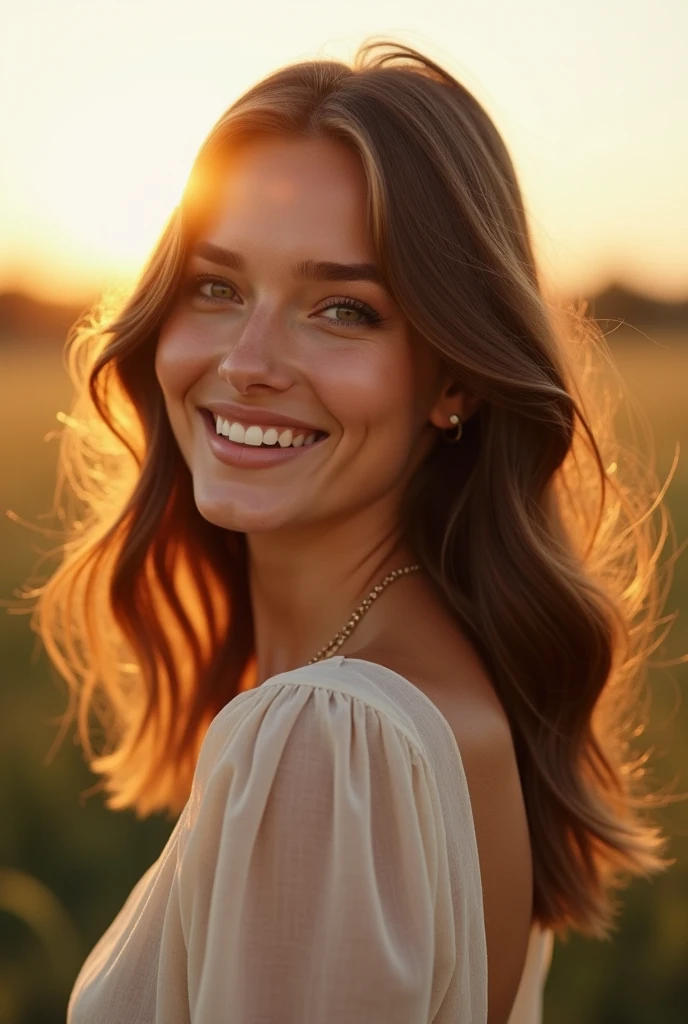 fot, taken from a distance seen full length, Female model, She is very young, in the open air, jeans, white blouse, sexly, medium hips, Caucasian skin, sad for a lost love, long brown hair, a softened wry smile - contained excitement, Soft lighting on your face, realistic skin-clothes-hair textures, sky blue eyes carpeted mist, beautiful real textures and delicate aesthetics, full body view, dancing in the hall, notable for natural feminine beauty, noise, 8 k quality, FOTO RAW, by professional photographer, rule of thirds, Extremely Detailed