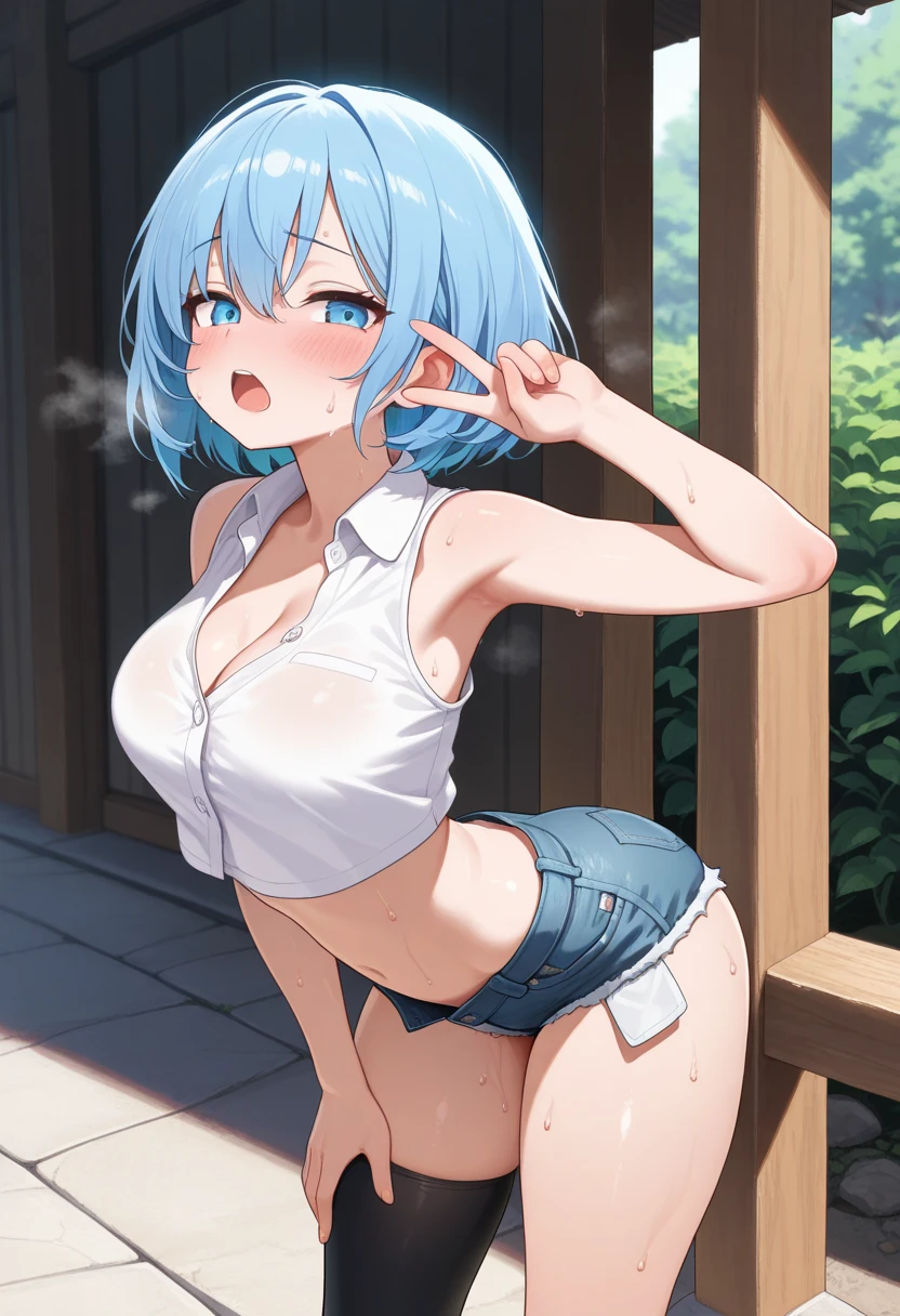 (((megami magazine))),(masterpiece)), ((top-quality)),((Vivid light and shadow depiction)), (The ultra-detailliert), ((kawaii)), cute little, (Detailed body line depiction), ((detailed face depiction)),((ighly detailed)), 4K、 (8K), top-quality, (Beautiful fece),(((World-class quality))), ighly detailed, hight resolution,(((独奏))),((((blue green hair)))).((((shinny hair)))),(((White and beautiful skin))),(((Detailed udder))), (((Beautiful blue-green eyes))),(((Short bob hair)))),(((Ahoge))),Small udder、(((Beige cardigan on naked))),(((Red lace panties)))、(((Show panties)))、(((Bold poses)))、(((gently smiling)))、(((Angle seen from below)))、(((Composition seen from the front)))、acrobatic pose、((Hair flutters in the wind))、(((Park at night dark))),(((full of sweat)))、(((Looking back while leaning forward)))、Liquid drips from panties、(((open the legs widely)))
