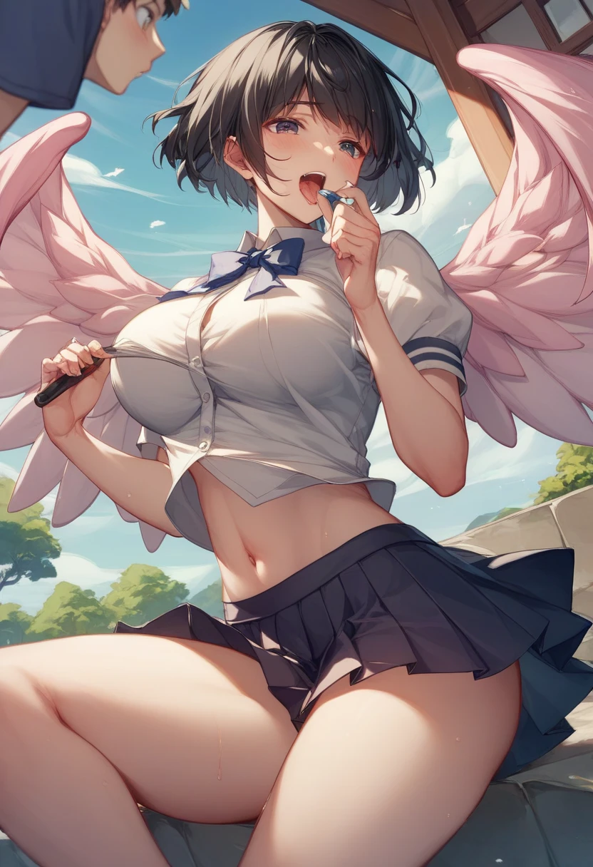 nsfw,(((masterpiece))), 1 girl, alone, looking at the viewer, short hair, brown hair, long sleeve, cleavage, closed mouth, clavicle, Light gray micro bikini, ground vehicle, play sports often, bicycle,(sexual fluid overflowing)、(angle from behind:1.5)、bicycleにまたがっている、huge breasts、wide waist width