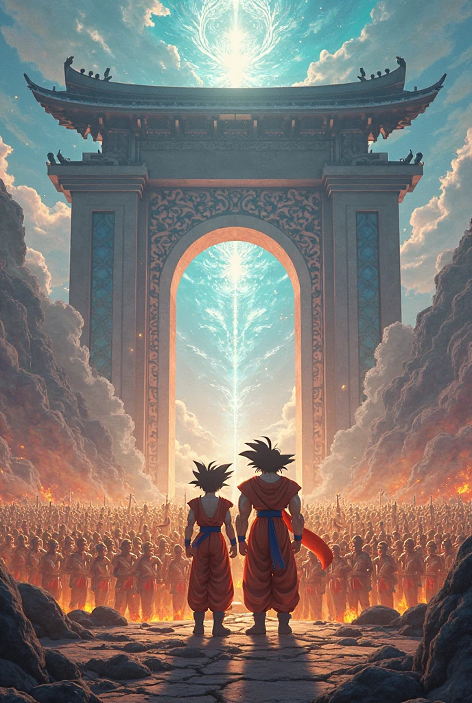 ey King Sun Goku and Jiro God standing side by side，Looking at the 100,000 Heavenly Soldiers under Nantianmen Gate，Tenbai Tensho is Tota Emperor Li Jing