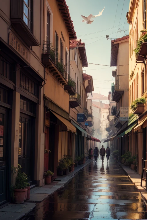 ((masterpiece)),((best qualityer)),((High detail )),((realistic,))
Industrial-age cities, deep canyons in the middle, architectural streets , bazaars, Bridges, rainy days, steampunc, european buildings