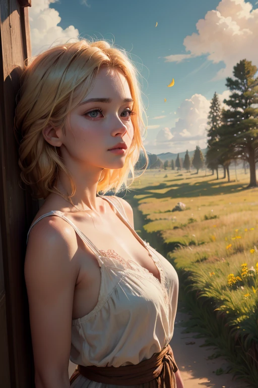 high quality, Realistic, Gorgeous and exquisite, Miyazaki style, with blue sky and white clouds, Lush Petals Prairie Landscape Oil Painting, Real skies, realistic, Clear details, Vivid colors, Super Realistic, Ultra High Resolution, Professional level, SuperiorQuality, Vast steppe, Lush trees, Mild sunlight, Soft light and shadow, exuberant, serenity and calm, Dreamy and fascinating, supernatural charm, Absolutely beautiful, Delicate and perfect, Stunning details, high quality照片, HDR effect, Ultra HD 4K, Professional level摄影