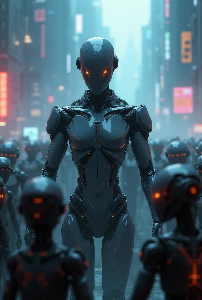 a woman in a futuristic suit with a glowing head and chest,She has many subordinates. cyberpunk art inspired by Marek Okon, cgsociety contest winner, digital art, gynoid cyborg body, girl in mecha cyber armor, cyber suit, cybersuit, in white futuristic armor, cybersuits, diverse cybersuits, gynoid body, echo from overwatch, perfect anime cyborg woman